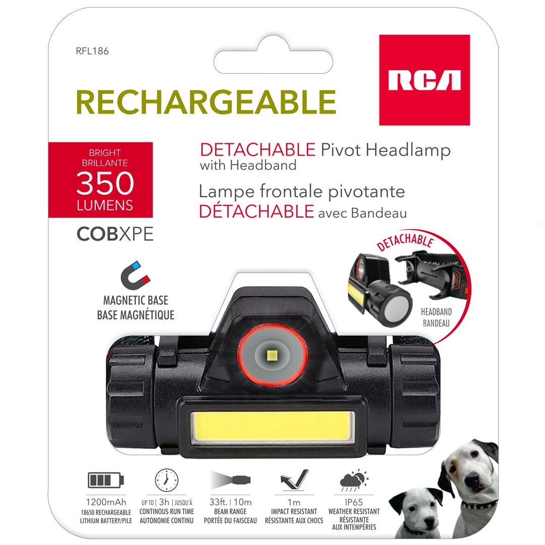 RCA Swivel Headlamp/Flashlight, 350 Lumens