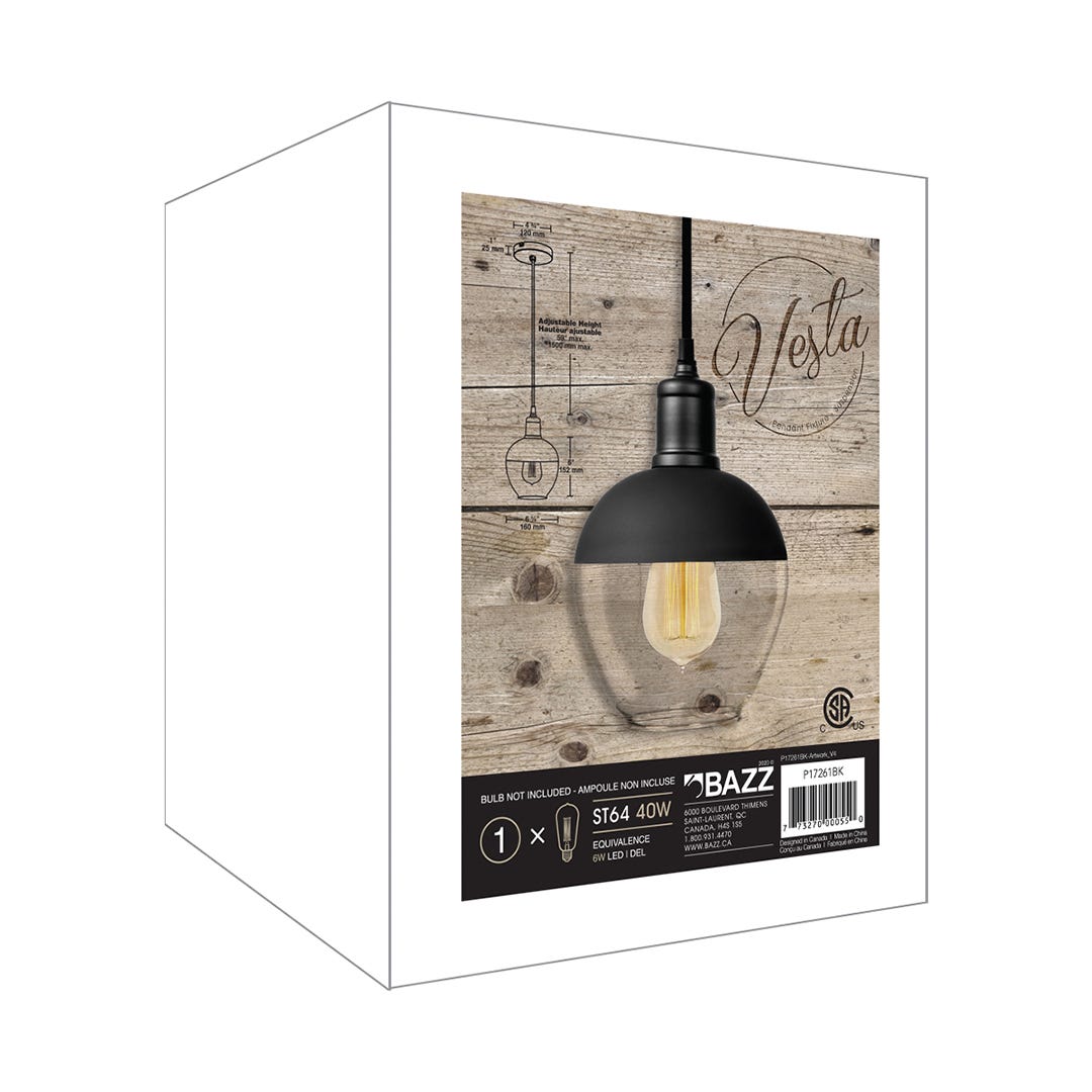 VESTA Pendant Light, 1 light, black