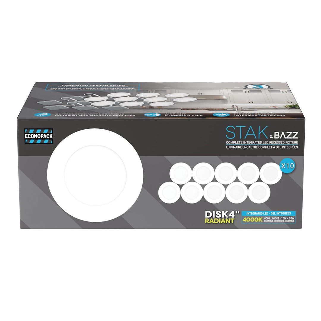 STAK Recessed Luminaire, 4000k, 4 in., White, 10/Pack