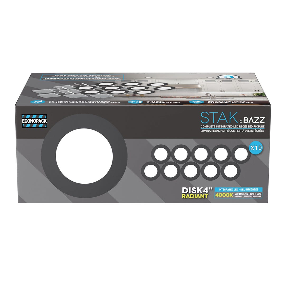 STAK Recessed Luminaire, 4000k, 4 in., Black, 10/Pack