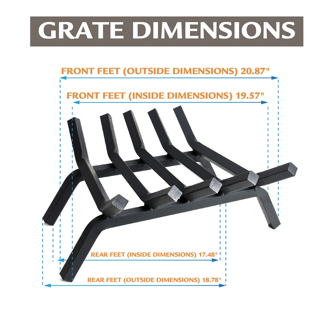 Steel fireplace grate, ¾ in x 21 in, 5 bars.