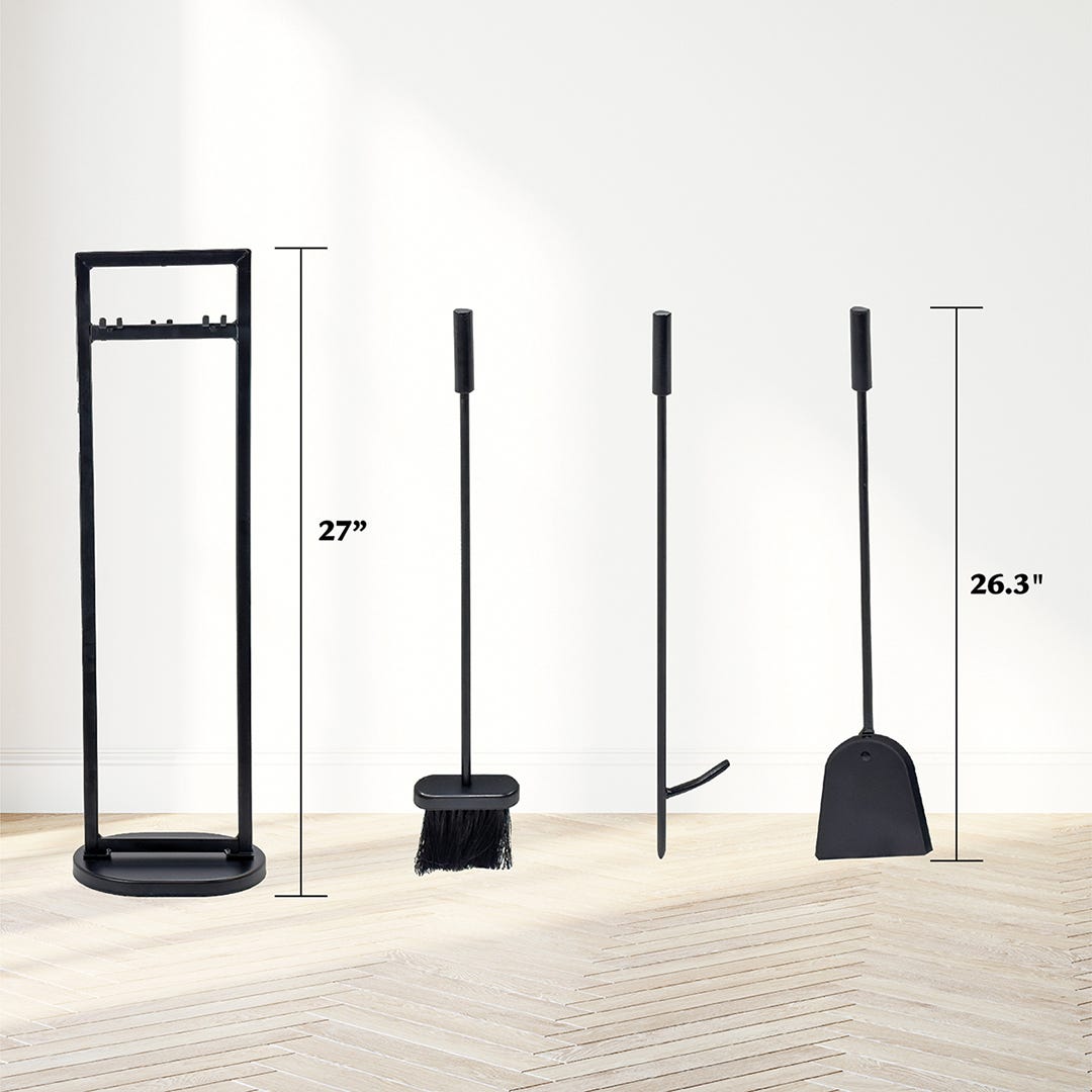 4-piece fireplace tool set, black.