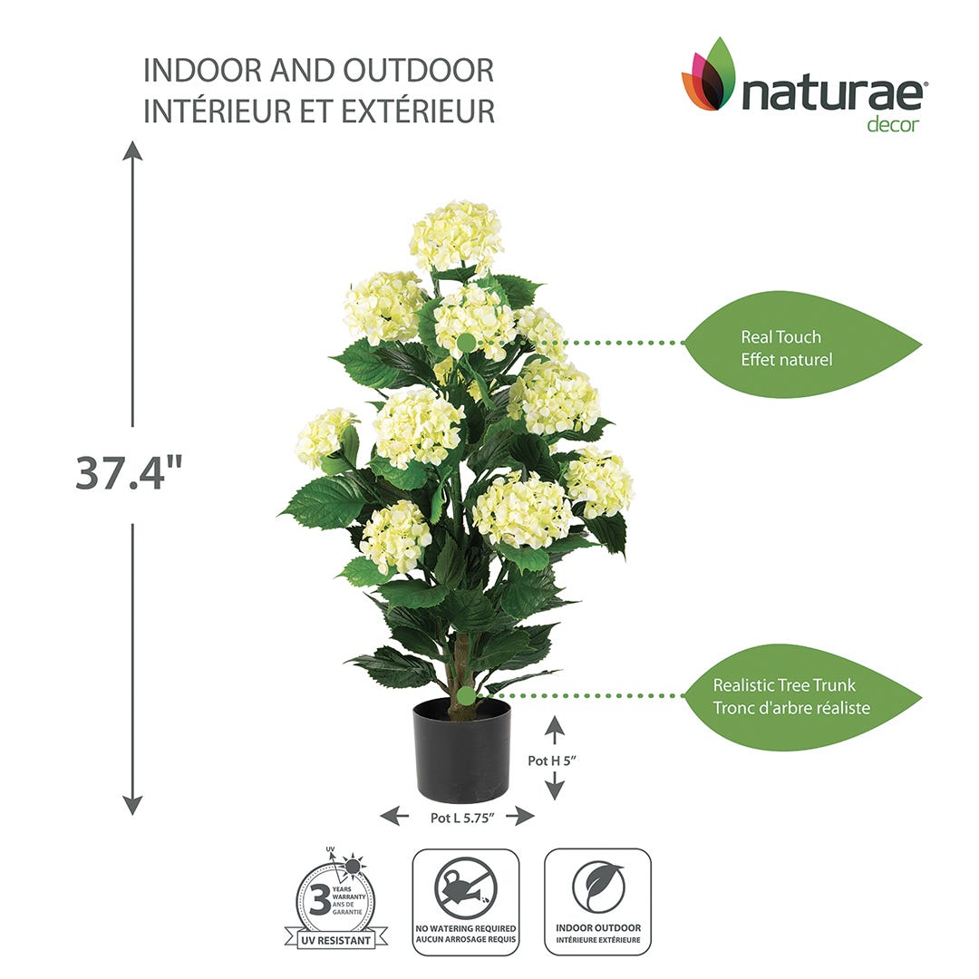 Potted Artificial White Hydrangea, 37 in.