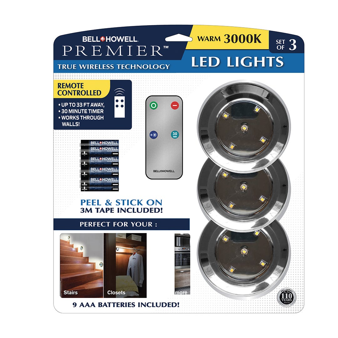 BELL+HOWELL Under Cabinet Lighting, Wireless, 3/Pack