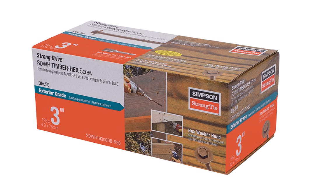Hex Head Wood Screws, 5/16 in. x 3 in., 50/pack