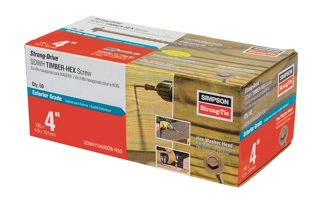 Hex Head Wood Screws, 5/16 in. x 4 in., 50/pack