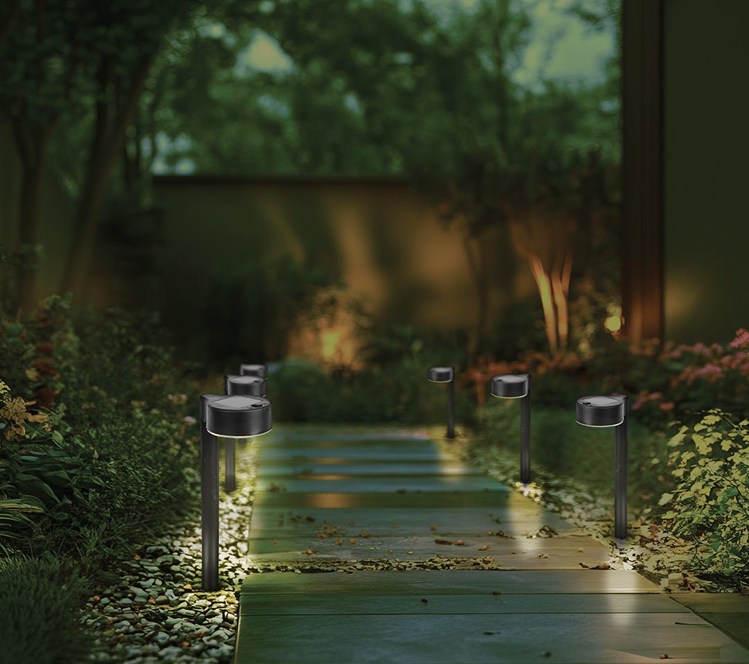Set of LED Solar Stakes, Black, Warm White, 6/pk