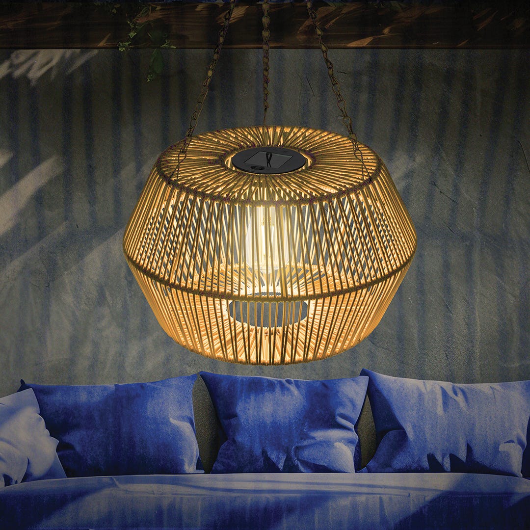 Beige Rattan Chandelier, LED, Warm White