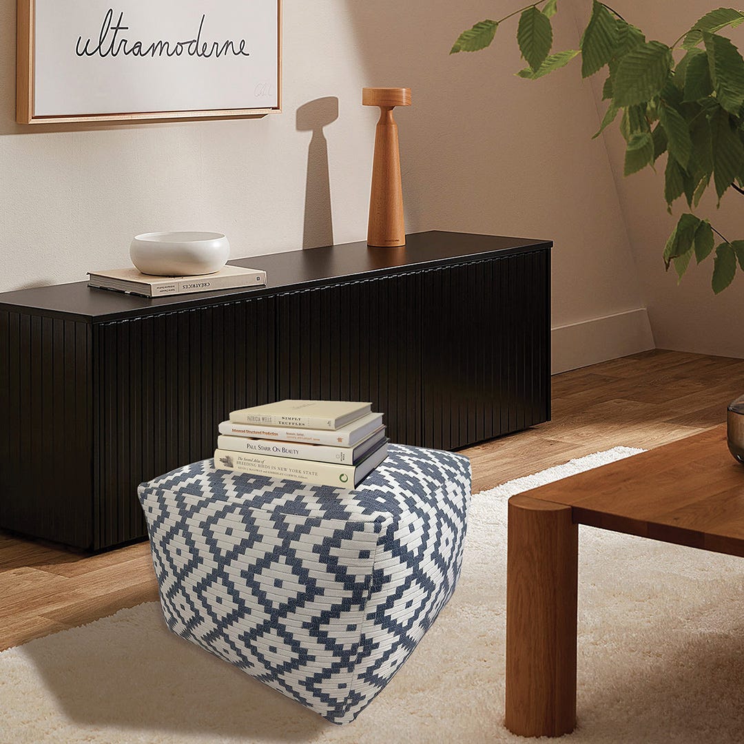 Cube Pouf, Charcoal/Natural