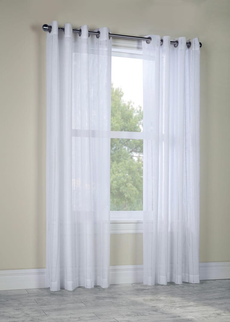 BROADWAY Faux Linen Stripe Grommet Curtain, White, 84 in.