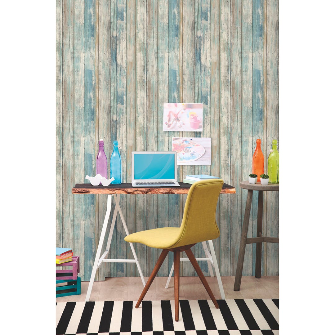 Distressed Wood Blue Peel & Stick Wallpaper