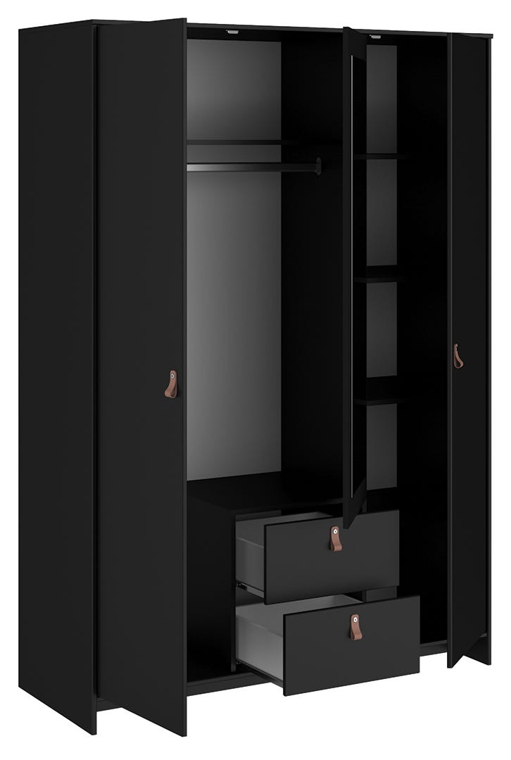 MINKEE Wardrobe Closet, 3 doors and 2 drawers, black