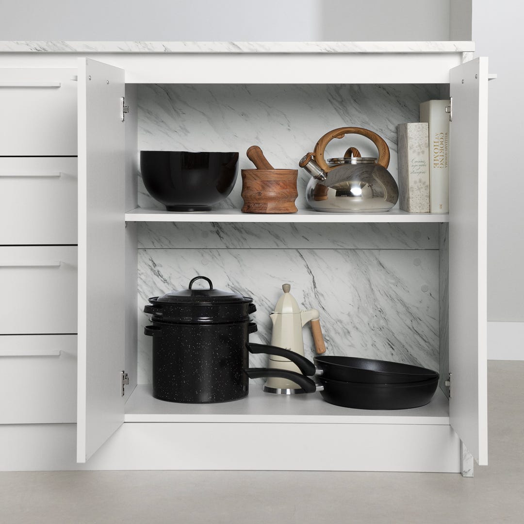 MYRO Kitchen Island, faux marble and white