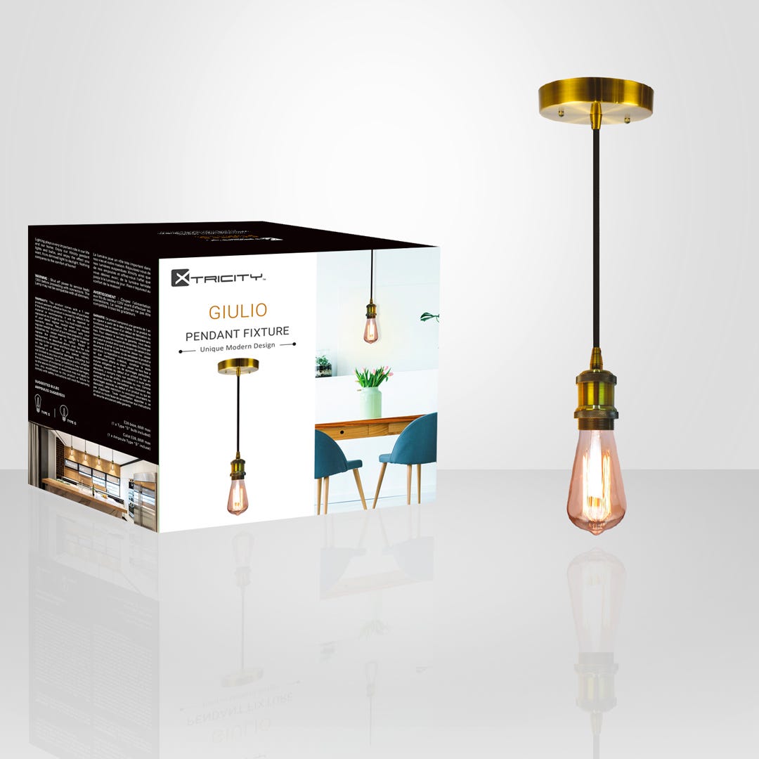 GIULIO Pendant Fixture, Antique Brass Lamp