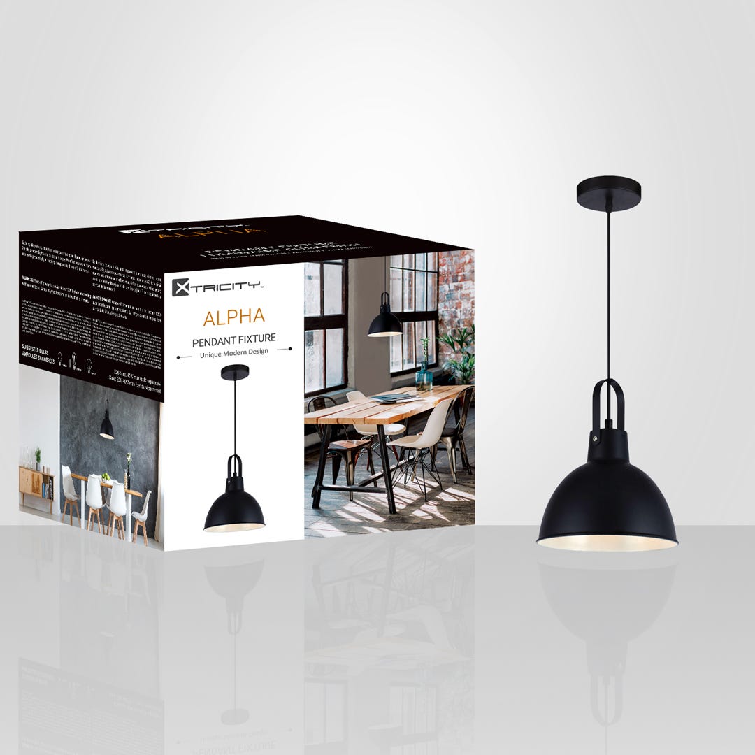 ALPHA Pendant Fixture, 1 Lamp, black