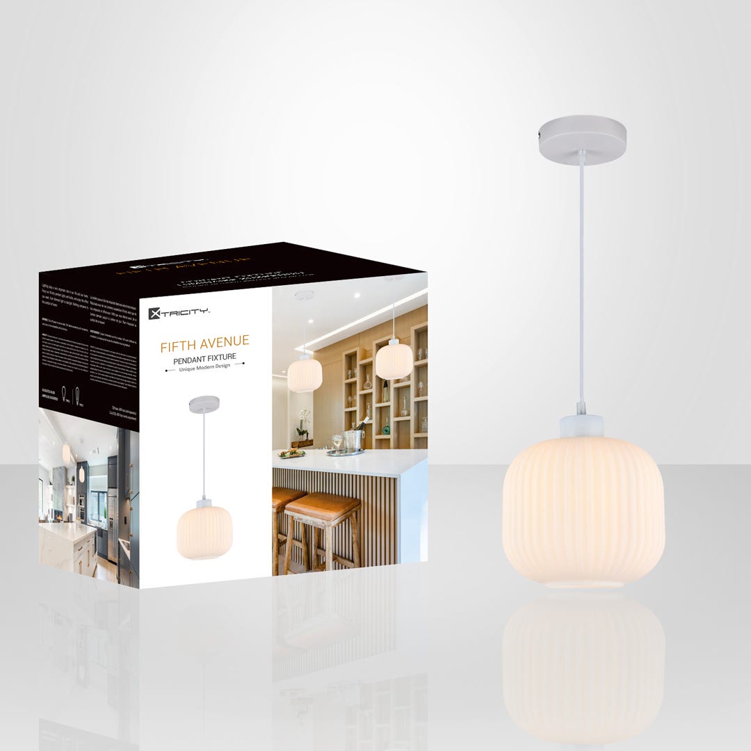FIFTH AVENUE Pendant Fixture, 1 Lamp, 7.87 In. X 8.27 In., white