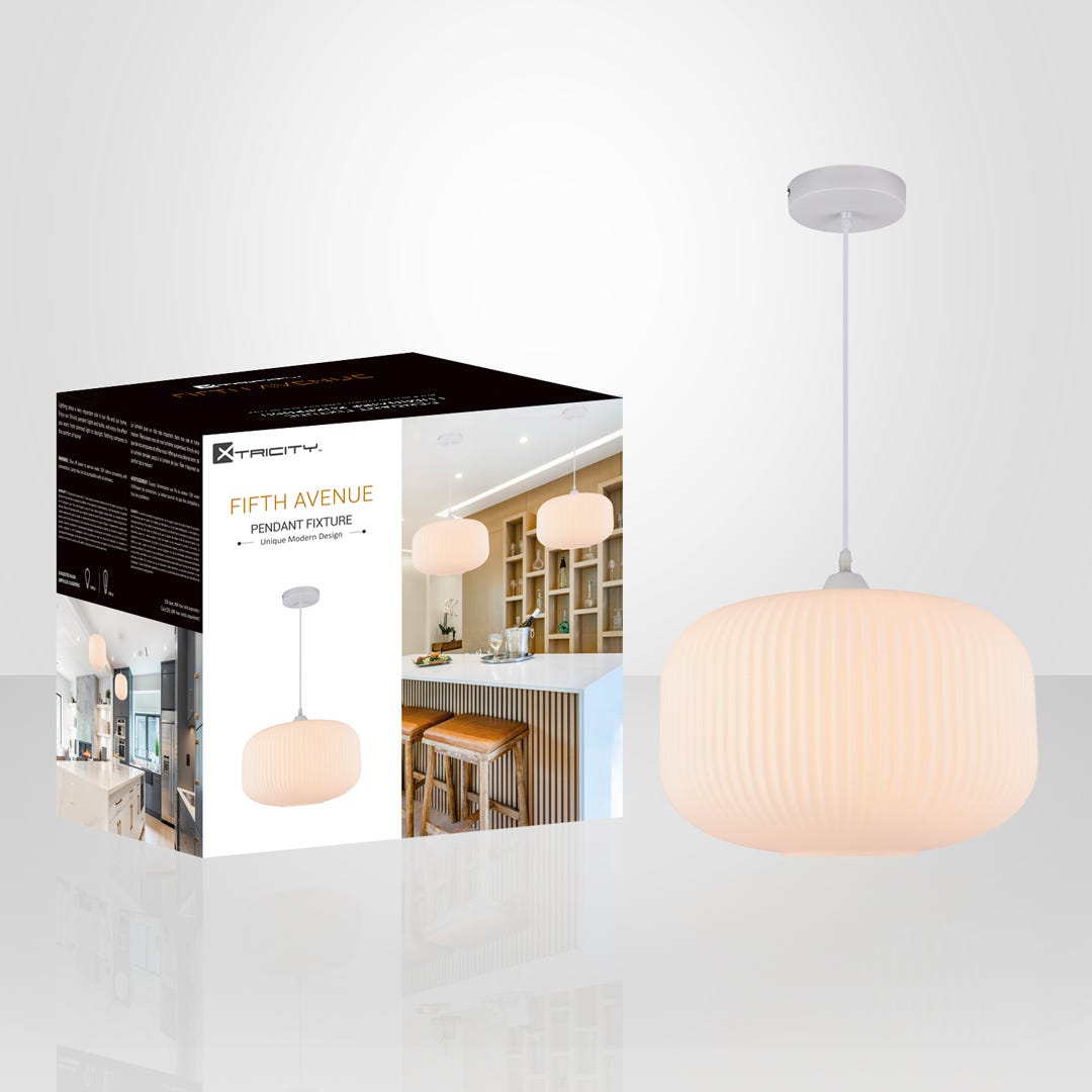 FIFTH AVENUE Pendant Fixture, 1 Lamp, 13.78 In. X 10,63 In., white