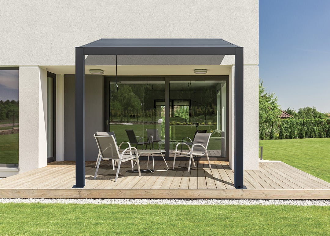 NIKKO Wall-Mounted Pergola, 8 ft. x 8 ft., Black