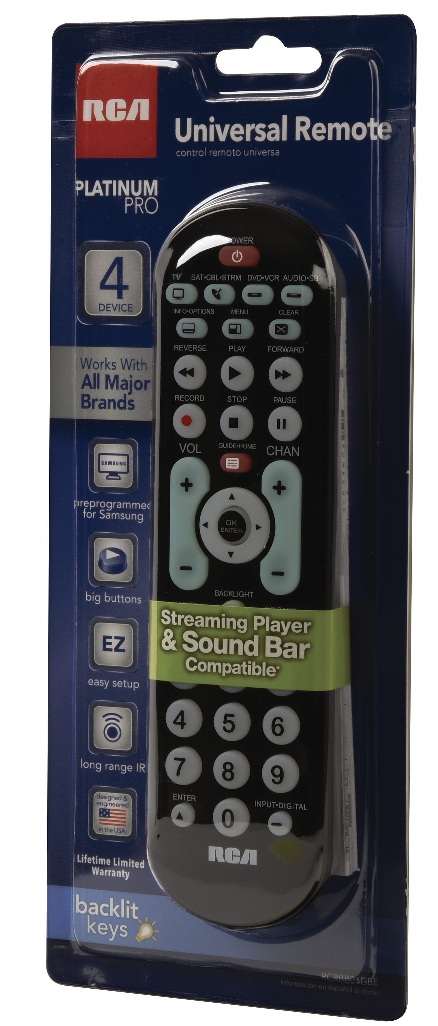 4 Devices Universal Big Buttons Remote Control Steaming Dual Nav., Black