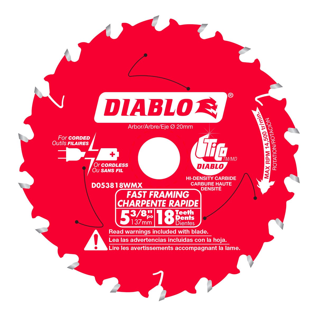 5-3/8-in. 18T Wood Cutting Blade 6.75-in. X 0.25-in. X 7.75-in., Red