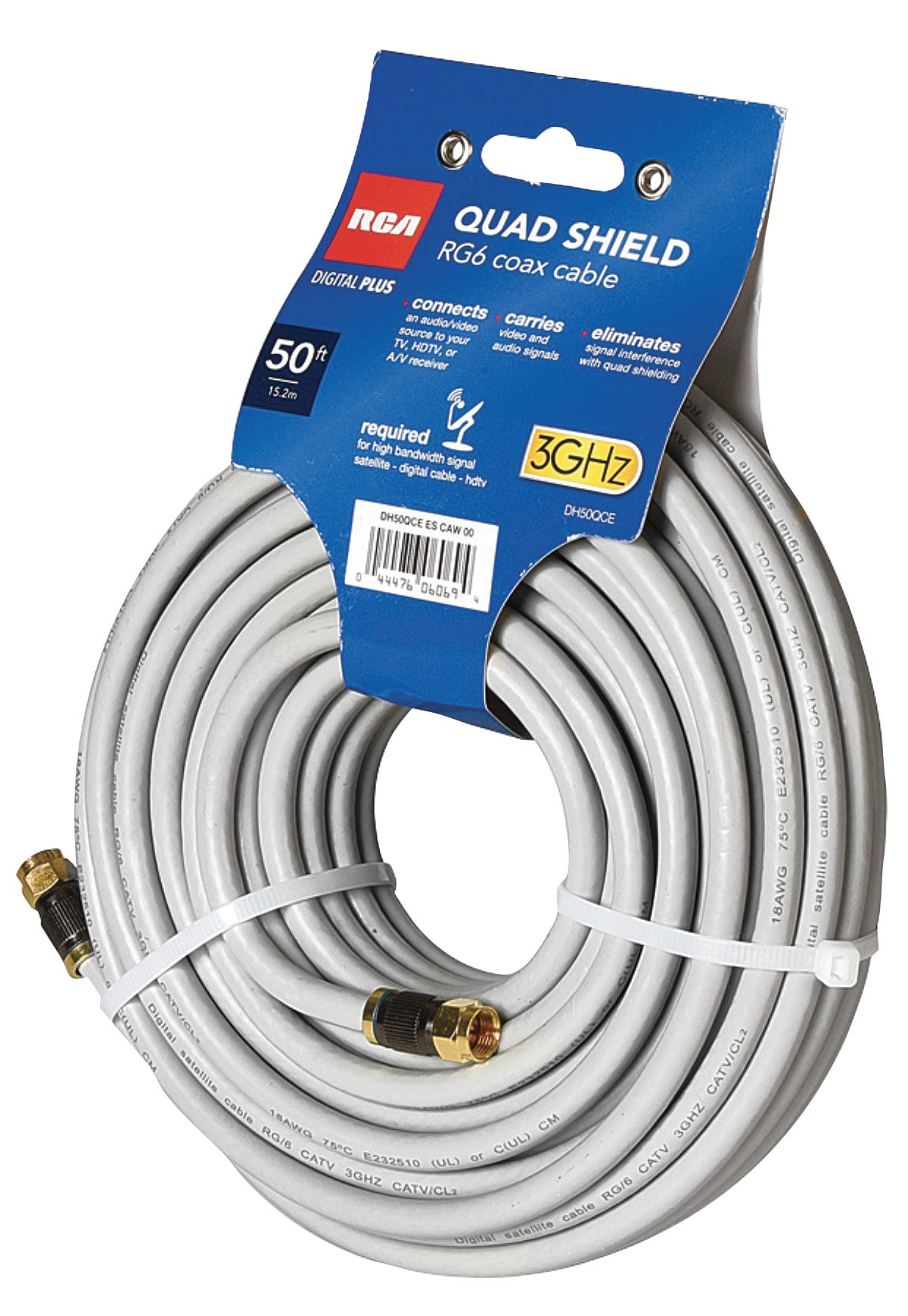 50-ft. Rg6 Quad Shield Coaxial Cable-in. White Tray, Grey