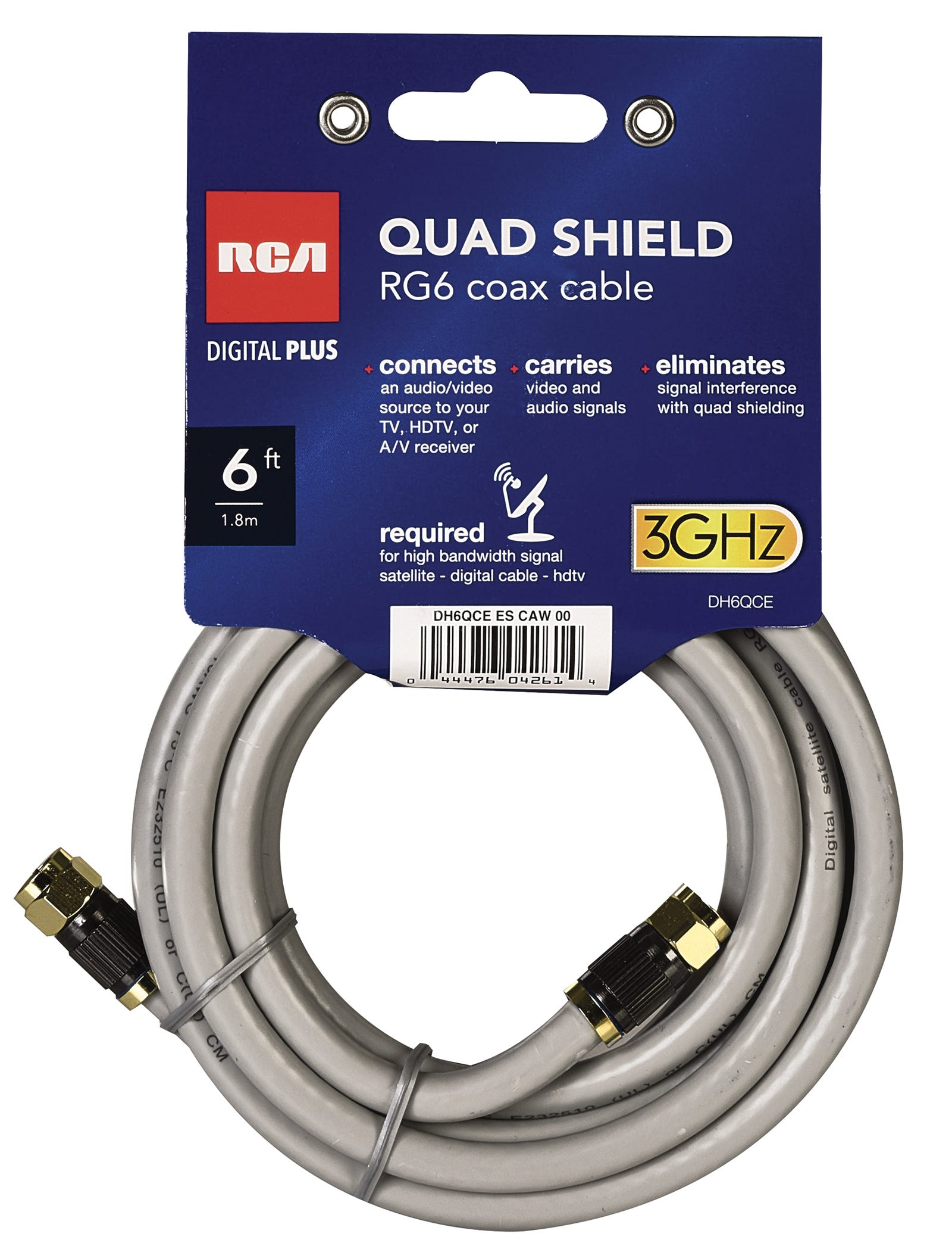 6-ft. Digital Plus Quad Shield Rg6 Coaxial Cable, Grey
