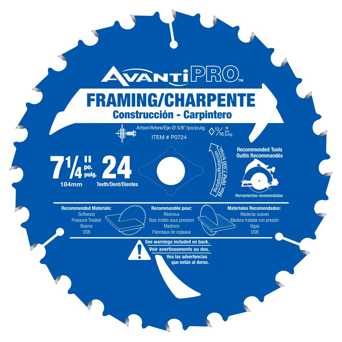 7-1/4 X 24T Framing Blade 7-in. X 7-in., Blue