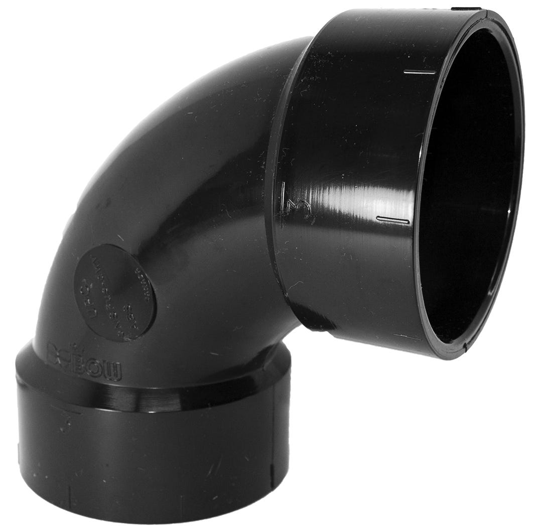 ABS Connector Long Elbow 90 Degree, Hub-Hub, 3-in.