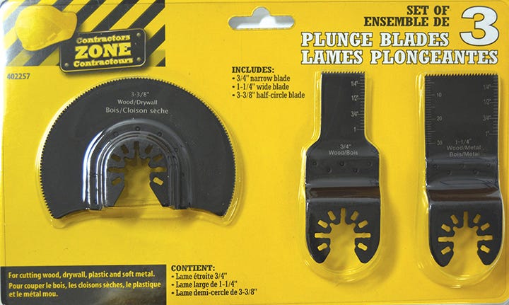 Set of 3 Plunge Blades for Oscillating Tool