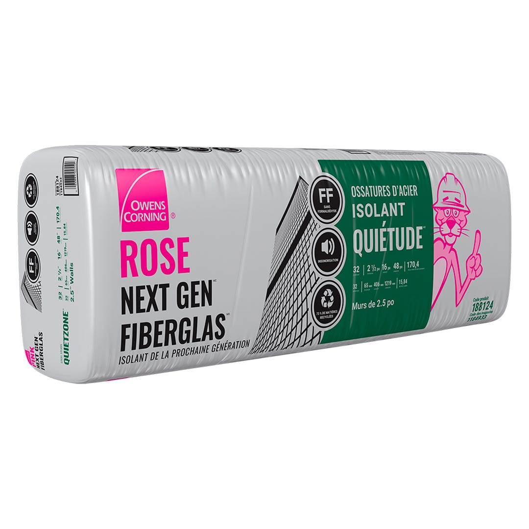 QuietZone Pink Next Gen Fiberglas Acoustic Insulation, 16-in. x 48-in. x 2.5-in.