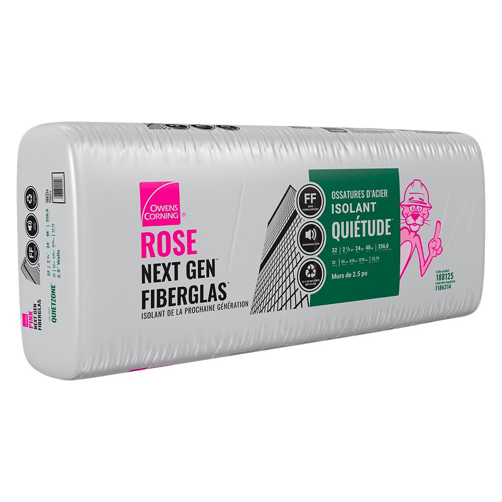 QuietZone Pink Next Gen Fiberglas Acoustic Insulation, 24-in. x 48-in. x 2.5-in.