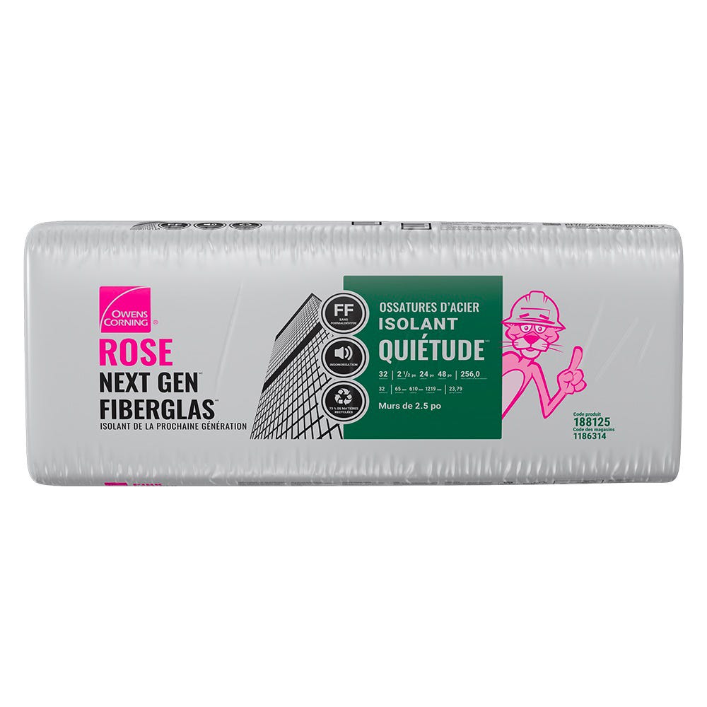 QuietZone Pink Next Gen Fiberglas Acoustic Insulation, 24-in. x 48-in. x 2.5-in.