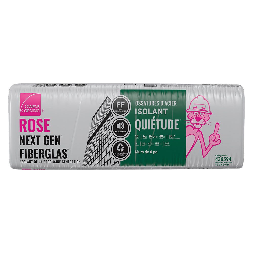 QuietZone Pink Next Gen Fiberglas Acoustic Insulation, 16.25-in. x 48-in. x 6-in.