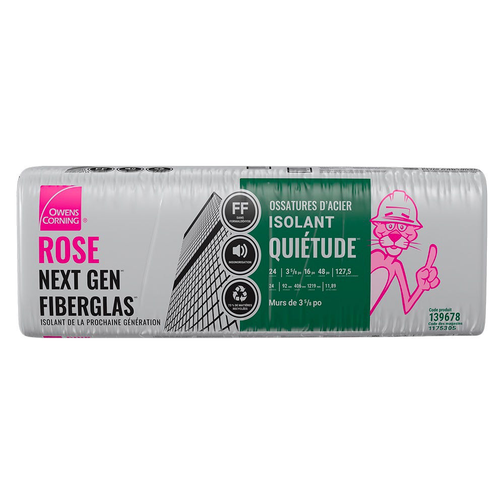QuietZone Pink Next Gen Fiberglas Acoustic Insulation, 16-in. x 48-in. x 3.625-in.
