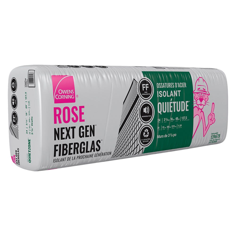 QuietZone Pink Next Gen Fiberglas Acoustic Insulation, 16-in. x 48-in. x 3.625-in.