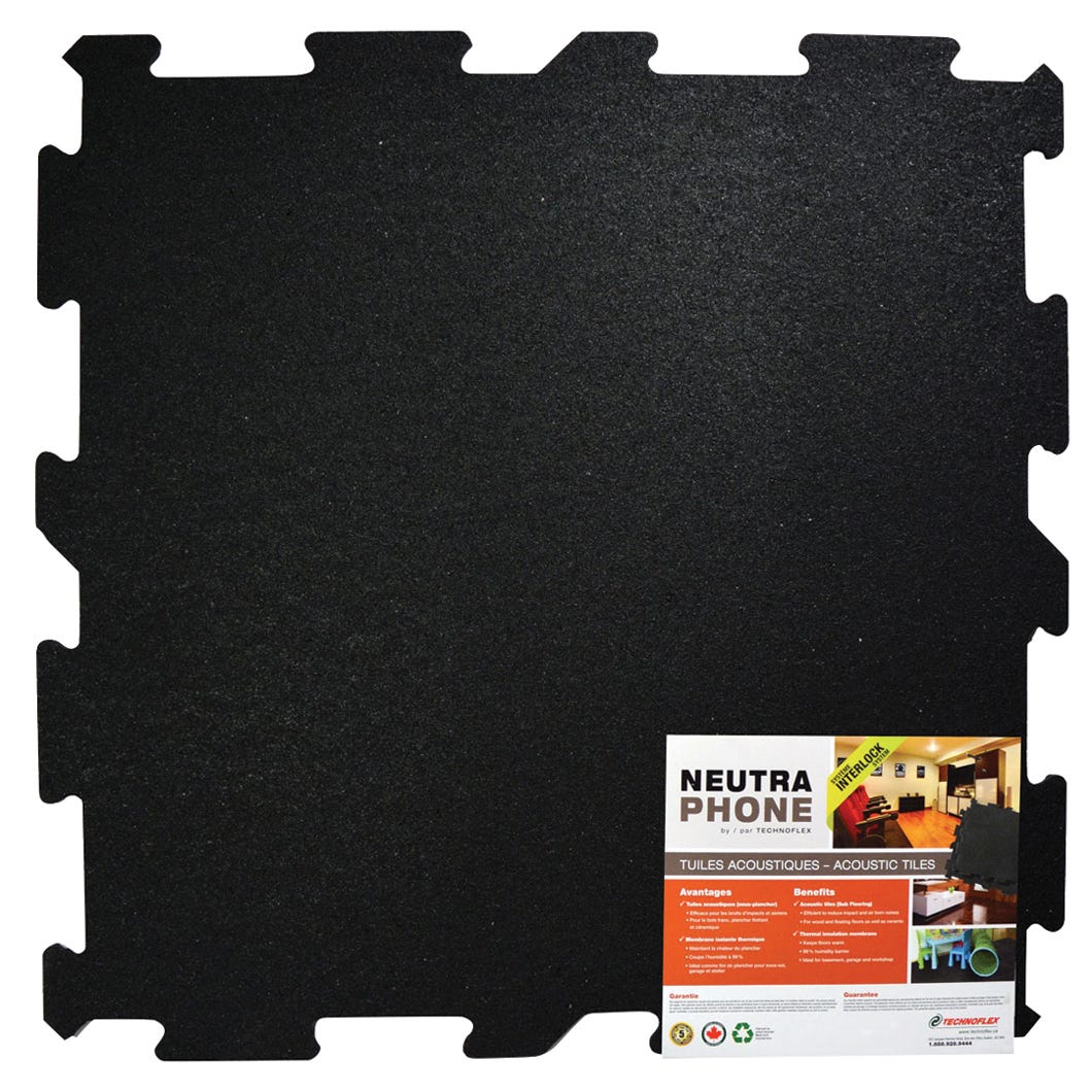 NEUTRA PHONE Acoustic Tile for Wood/Floating Floors/Ceramic, 24 in. x 24 in. x 3/8 in., Black