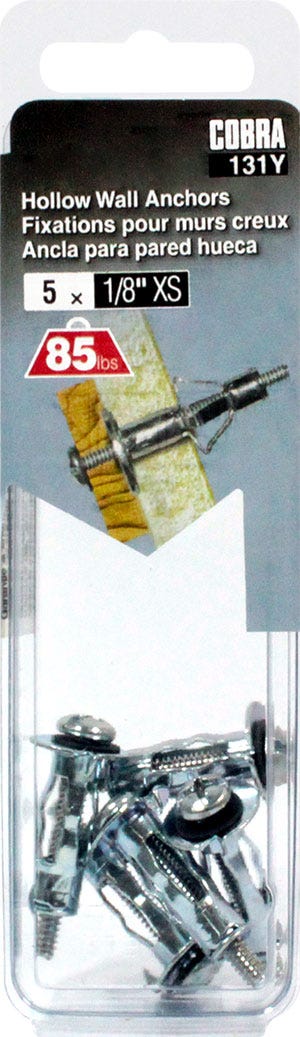 Anchor for Hollow Walls, 1/8 in. XS - 1/16 in. to 1/4 in., 5/Pack