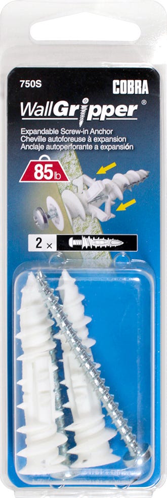 WALLGRIPPER Expandable Scews-in Anchor, #8, + Pan head Screws x 2-1/4 in., 2/Pack