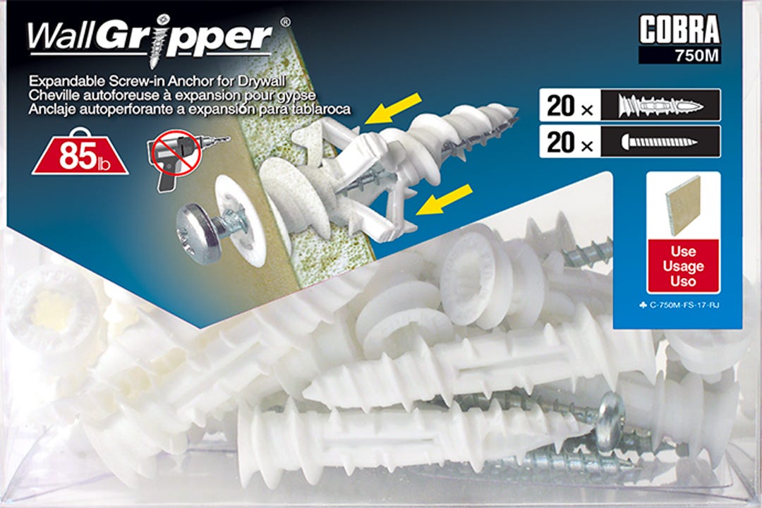 WALLGRIPPER Expandable Scews-in Anchor for Drywall, #8, + Pan head Screws x 2-1/4 in., 20/Pack