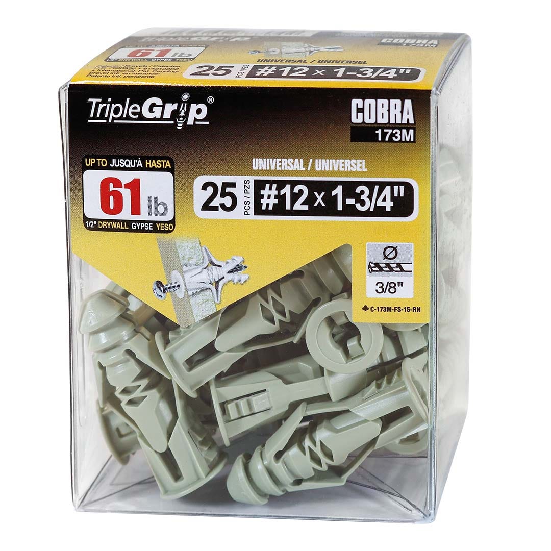 TRIPLEGRIP Anchors, #12, Without Screw, Green, 25/Pack