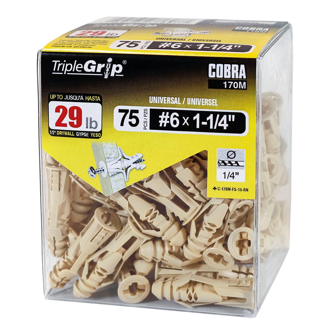 TRIPLEGRIP Anchors, #6, Without Screw, Beige, 75/Pack
