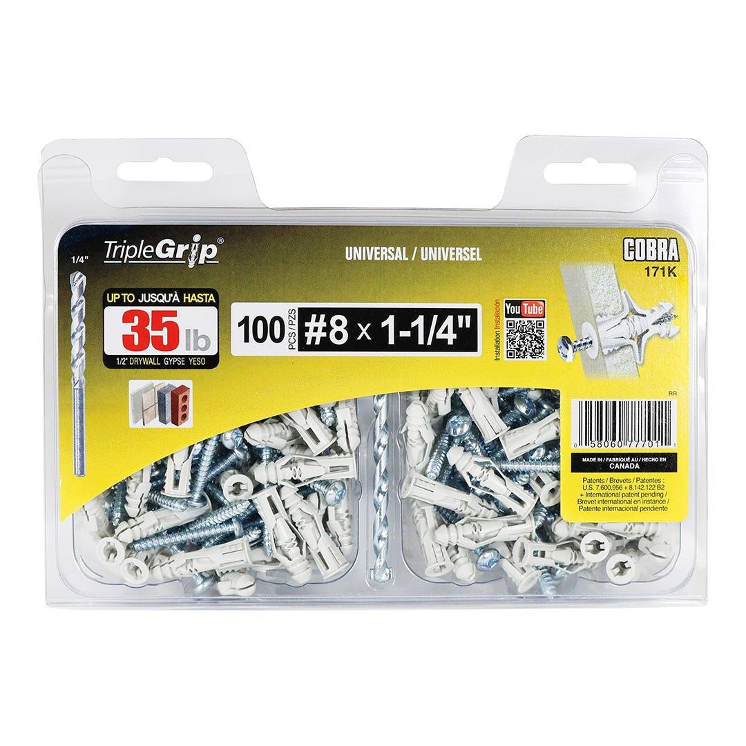 TRIPLEGRIP Anchors, Nylon, #8, 100/Pack