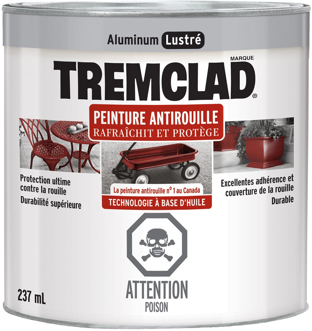 Anti-Rust Paint Oil-Based, Gloss Finish, Aluminum, 237 ml