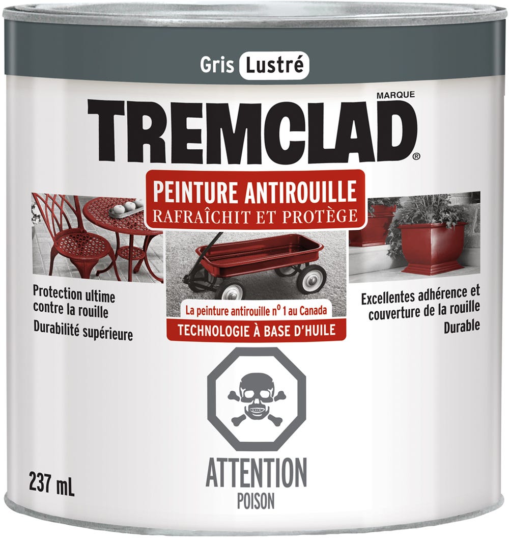 Anti-Rust Paint Oil-Based, Gloss Finish, Grey, 237 ml
