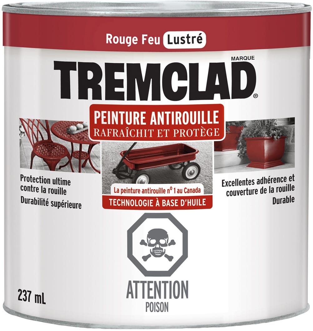 Anti-Rust Paint Oil-Based, Gloss Finish, Fire Red, 237 ml