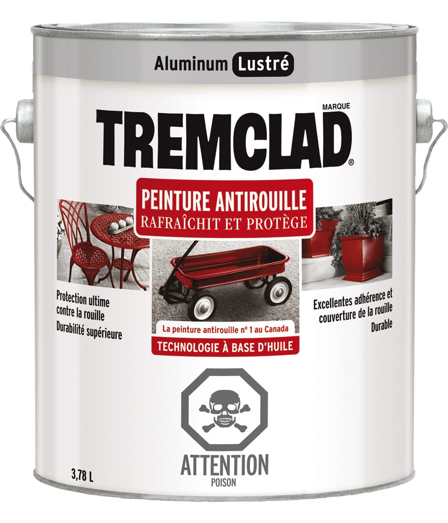 Anti-Rust Paint Oil-Based, Gloss Finish, Aluminum, 3.78 L