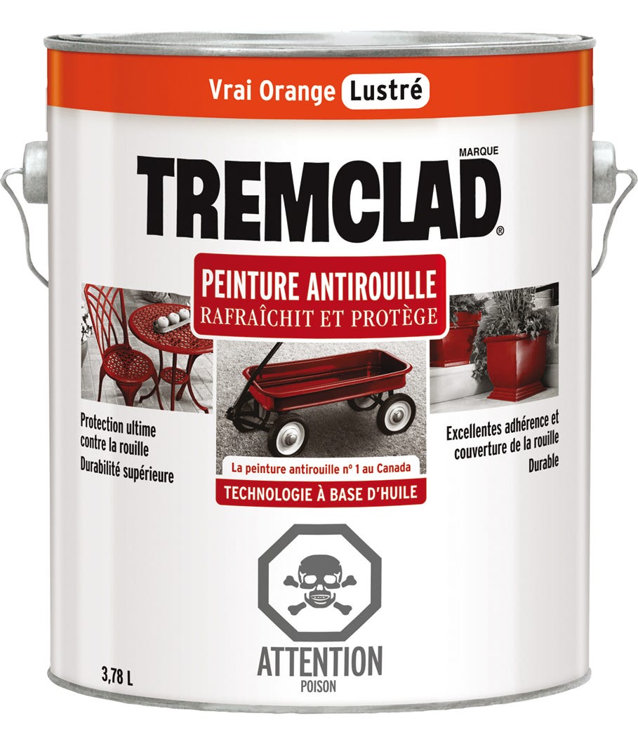 Anti-Rust Paint Oil-Based, Gloss Finish, Real Orange, 3.78 L