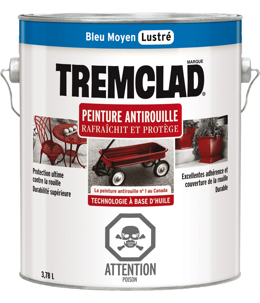 Anti-Rust Paint Oil-Based, Gloss Finish, Medium Blue, 3.78 L