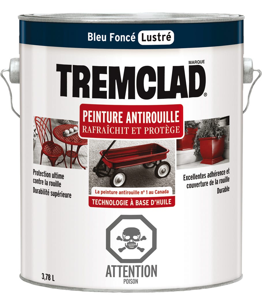 Anti-Rust Paint Oil-Based, Gloss Finish, Dark Blue, 3.78 L