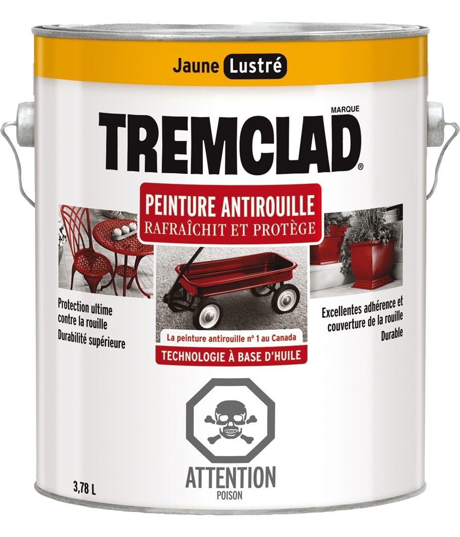 Anti-Rust Paint Oil-Based, Gloss Finish, Yellow, 3.78 L